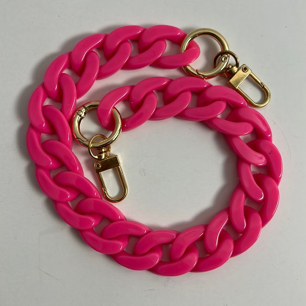 Acrylic chunky chain link bag strap, lacquer hot pink links